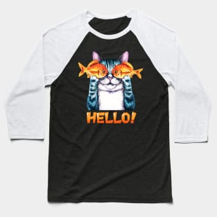 Cat and fish Baseball T-Shirt